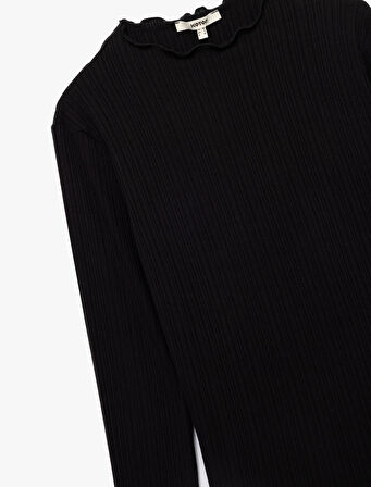 Kaşkorse Viskon Slim Fit Uzun Kollu Hafif Dik Yaka Tişört