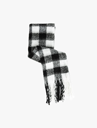 Yumuşak Dokulu Püsküllü Ekoseli Uzun Atkı