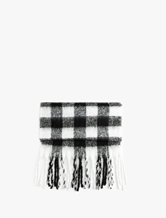 Yumuşak Dokulu Püsküllü Ekoseli Uzun Atkı