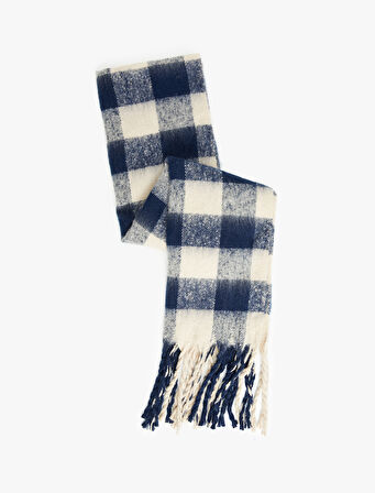 Yumuşak Dokulu Püsküllü Ekoseli Uzun Atkı