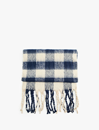 Yumuşak Dokulu Püsküllü Ekoseli Uzun Atkı