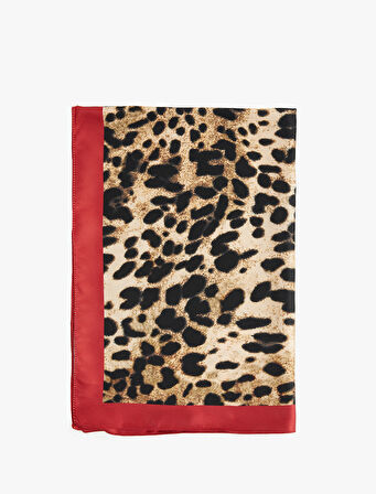 Leopar Desenli Saten Kare Şal