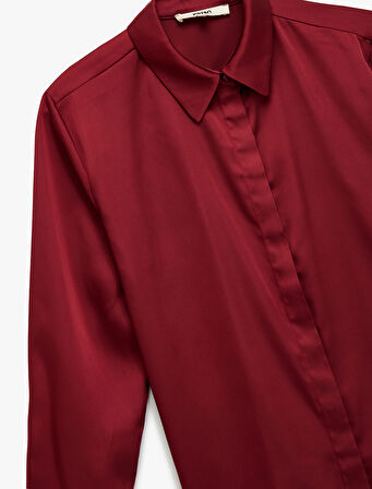 Regular Fit Uzun Kollu Klasik Yaka Saten Gömlek