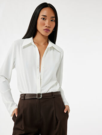 Regular Fit Uzun Kollu Klasik Yaka Saten Gömlek