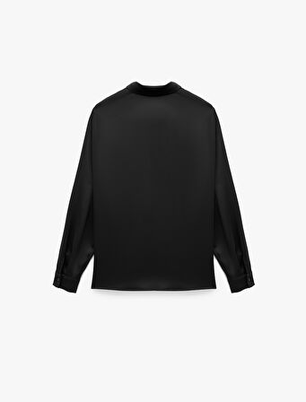 Klasik Yaka Uzun Kollu Düğmeli Saten Gömlek