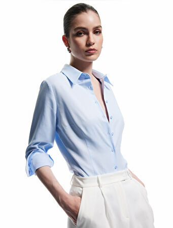 Regular Fit Klasik Yaka Uzun Kollu Poplin Gömlek