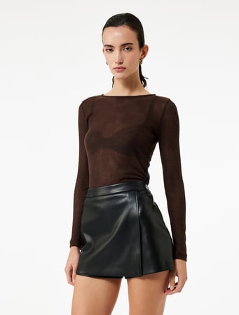Slim Fit Suni Deri Mini Şort Etek