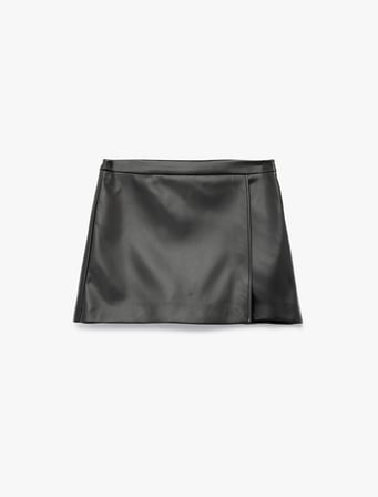 Slim Fit Suni Deri Mini Şort Etek
