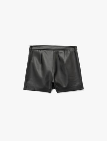 Slim Fit Suni Deri Mini Şort Etek