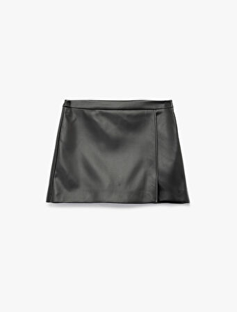 Slim Fit Suni Deri Mini Şort Etek