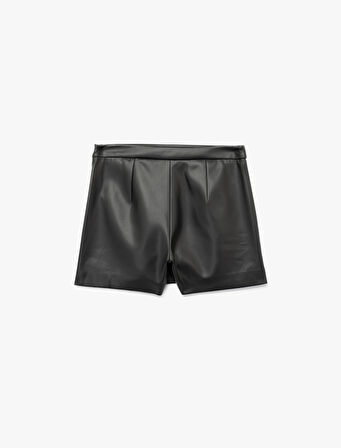 Slim Fit Suni Deri Mini Şort Etek