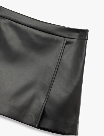 Slim Fit Suni Deri Mini Şort Etek