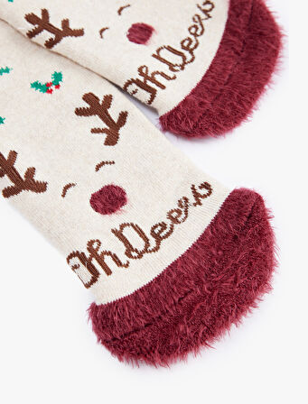 Tüy Detaylı Soket Havlu Yılbaşı Çorabı