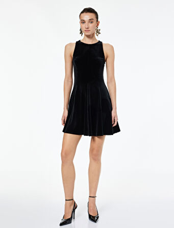 Kolsuz Bisiklet Yaka A Kesim Mini Elbise