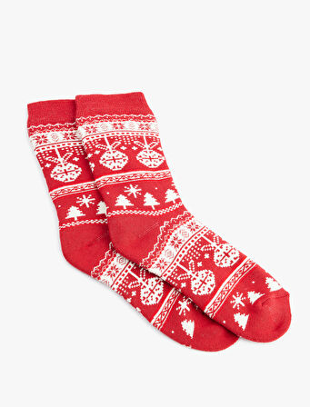Pamuklu Yılbaşı Temalı Soket Havlu Çorap