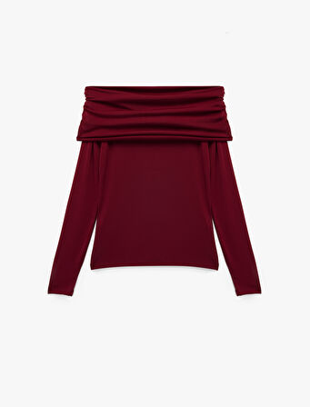 Slim Fit Uzun Kollu Drapeli Omzu Açık Tişört