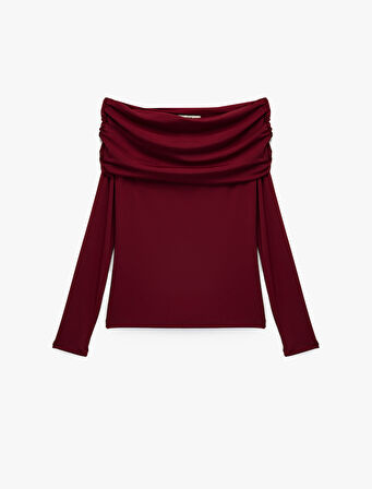 Slim Fit Uzun Kollu Drapeli Omzu Açık Tişört
