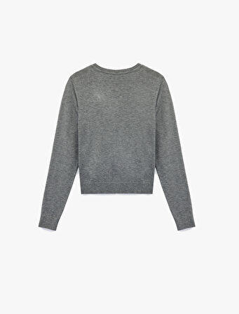 Düğmeli Uzun Kollu Bisiklet Yaka Baklava Desenli Triko Hırka