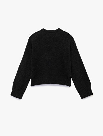 Uzun Kollu Bisiklet Yaka Taşlı Triko Kazak