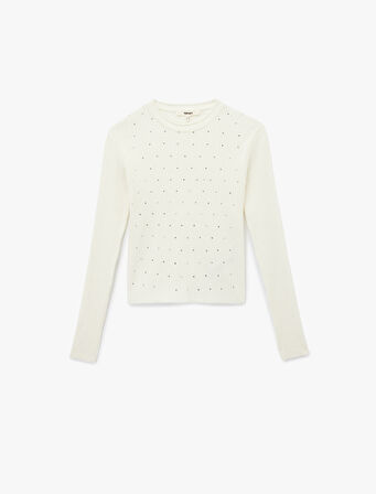 Uzun Kollu Bisiklet Yaka Taşlı Triko Kazak