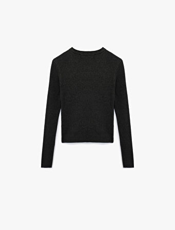 Uzun Kollu Bisiklet Yaka Taşlı Triko Kazak