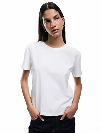 Kısa Kollu Bisiklet Yaka Pamuklu Basic Tişört