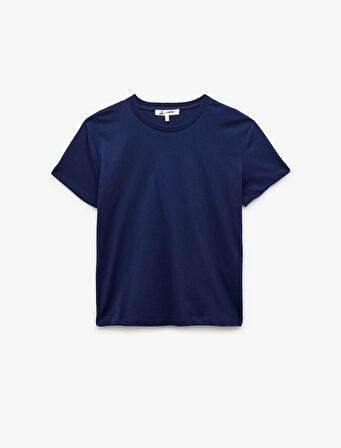 Kısa Kollu Bisiklet Yaka Pamuklu Basic Tişört