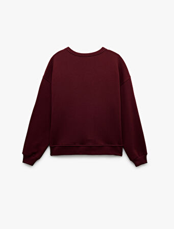 Üç İplik Şardonlu Bisiklet Yaka Ayıcık Nakışlı Oversize Sweatshirt