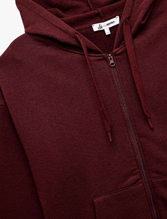 Şardonlu Kanguru Cep Detaylı Kapüşonlu Fermuarlı Oversize Sweatshirt