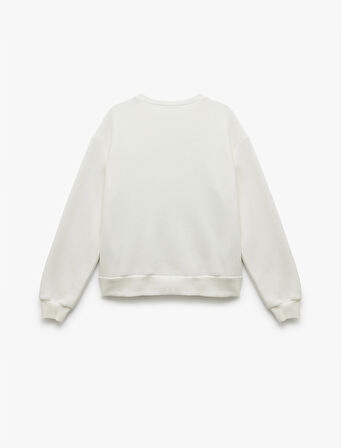Uzun Kollu Bisiklet Yaka Üç İplik Şardonlu Baskılı Oversize Sweatshirt