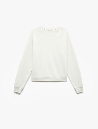 Şardonlu Uzun Kollu Bisiklet Yaka Basic Oversize Sweatshirt