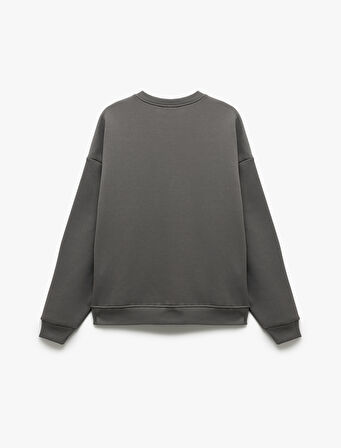 Üç İplik Şardonlu Bisiklet Yaka Baskılı Oversize Sweatshirt