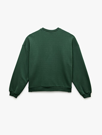 Şardonlu Baskılı Uzun Kollu Bisiklet Yaka Oversize Sweatshirt