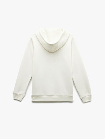 Üç İplik Şardonlu Kanguru Cep Detaylı Kedi Baskılı Kapüşonlu Sweatshirt