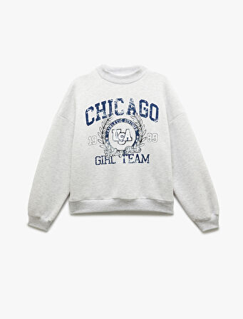 Baskılı Şardonlu Uzun Kollu Dik Yaka Sweatshirt