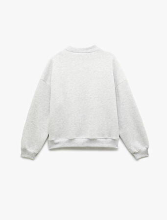 Baskılı Şardonlu Uzun Kollu Dik Yaka Sweatshirt