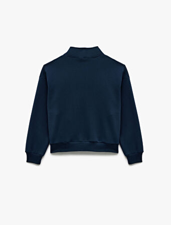 Şardonlu Uzun Kollu Baskılı Yarım Fermuarlı Oversize Sweatshirt