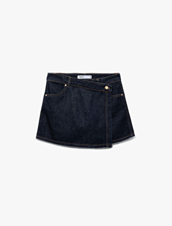 Pamuklu Normal Bel Asimetrik Kesim Düğmeli Denim Şort Etek
