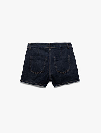 Pamuklu Normal Bel Asimetrik Kesim Düğmeli Denim Şort Etek