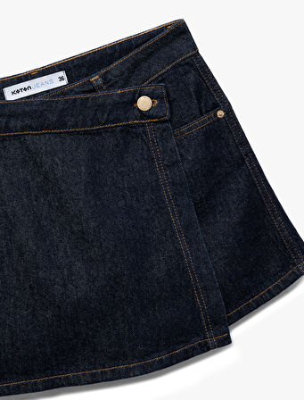 Pamuklu Normal Bel Asimetrik Kesim Düğmeli Denim Şort Etek