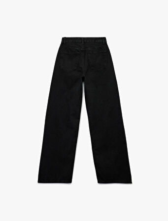 Yüksek Bel Pamuklu Düğmeli Geniş Paça Jean Pantolon -  Wide Leg Jeans