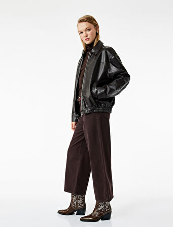 Pamuklu Geniş Paça Kemerli Crop Pantolon - Wide Leg Jeans