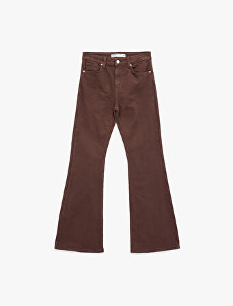 Yüksek Bel Dar Kalıp Pamuklu İspanyol Paça Jean Pantolon - Flare Jeans