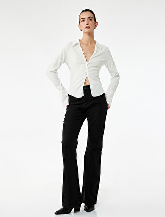 Yüksek Bel Dar Kalıp Pamuklu İspanyol Paça Jean Pantolon - Flare Jeans