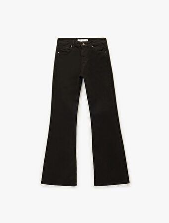 Yüksek Bel Dar Kalıp Pamuklu İspanyol Paça Jean Pantolon - Flare Jeans