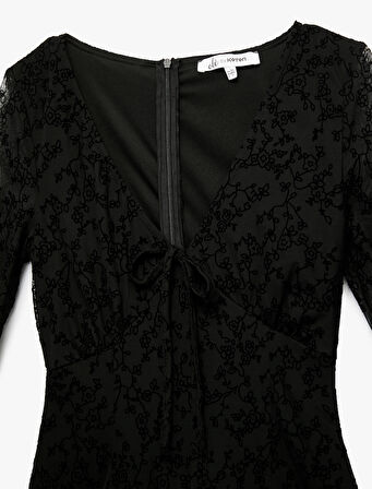 Uzun Kollu V Yaka Bağlama Detaylı Tulum