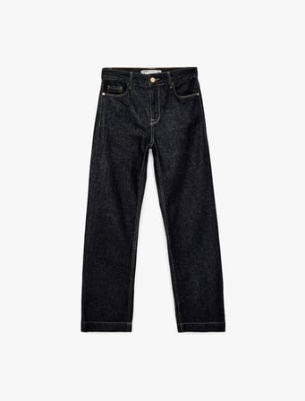 Normal Bel Uzun Düz Paça Pamuklu Denim Pantolon - Straight Fit Jean