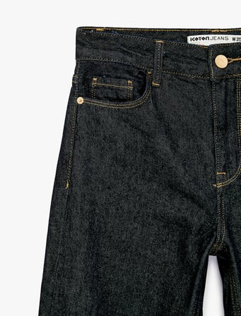 Normal Bel Uzun Düz Paça Pamuklu Denim Pantolon - Straight Fit Jean