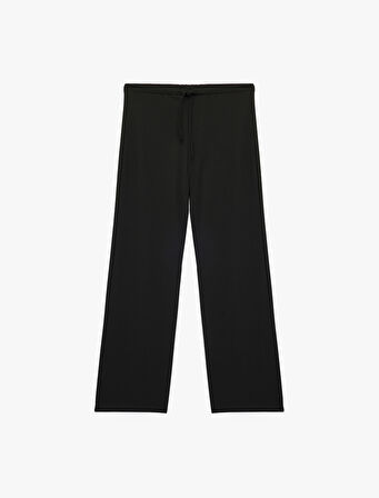 Krep Scuba Kumaş Yüksek Bel Bağcıklı Geniş Paça Pantolon
