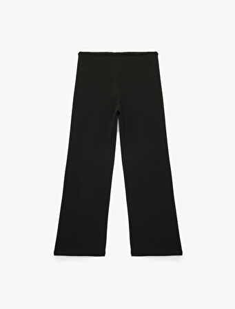 Krep Scuba Kumaş Yüksek Bel Bağcıklı Geniş Paça Pantolon